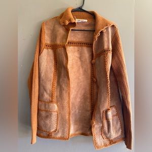 Vintage leather and crochet/knit coat. Light weight.